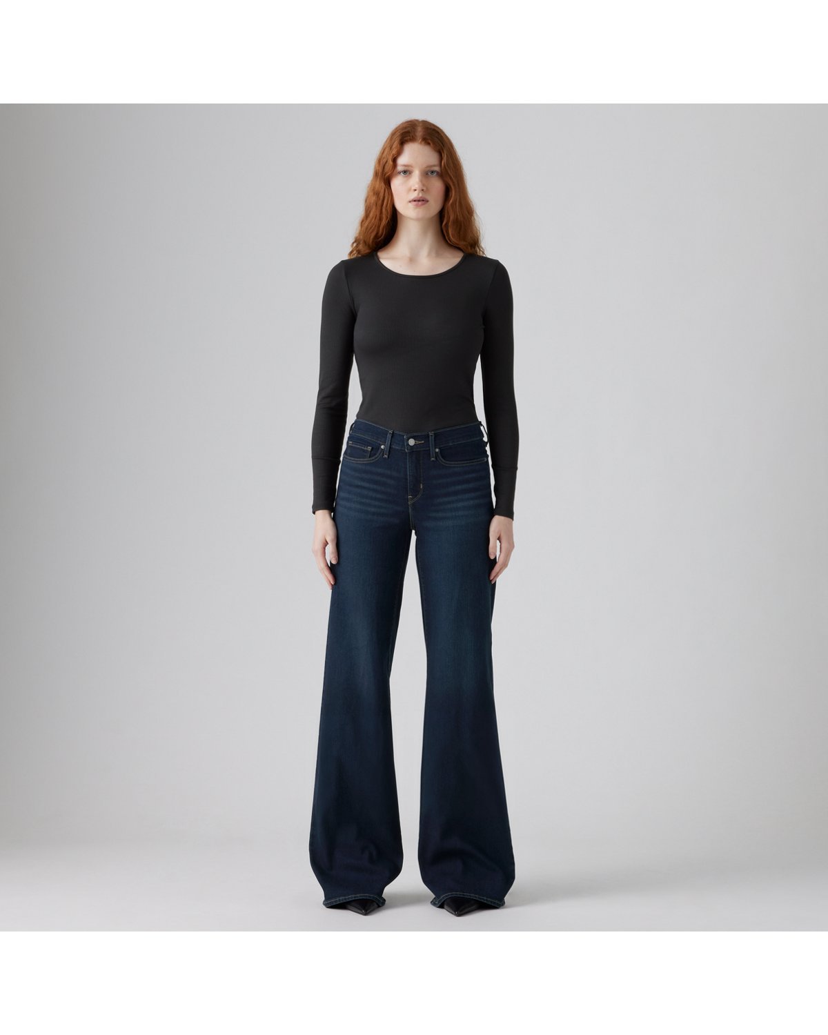 Levi's 318 Shaping Wide Leg Women's Jeans - Chances Are - Dark Wash - Gambar 5